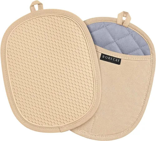Miniatura 11 de Paquete de 2 soportes de silicona para ollas de cocina resistentes al calor hasta 500 °F, almohadillas calientes grandes antideslizantes con Amarillo