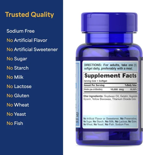 Miniatura 6 de Puritan's Pride Ultra Mega Biotin 10000 Mcg 50 Count
