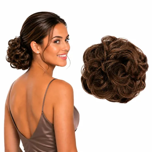 Miniatura 32 de CAISHA Postizo Grande Scrunchy Recogido Peinado Nupcial Rizado Moño Despeinado Marrón Chocolate Oscuro G2E