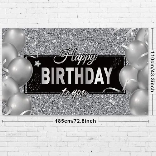 Miniatura 2 de Sumind Cartel de feliz cumpleaños negro y plateado para decoración de fiesta de cumpleaños para hombres y mujeres, suministros de decoración