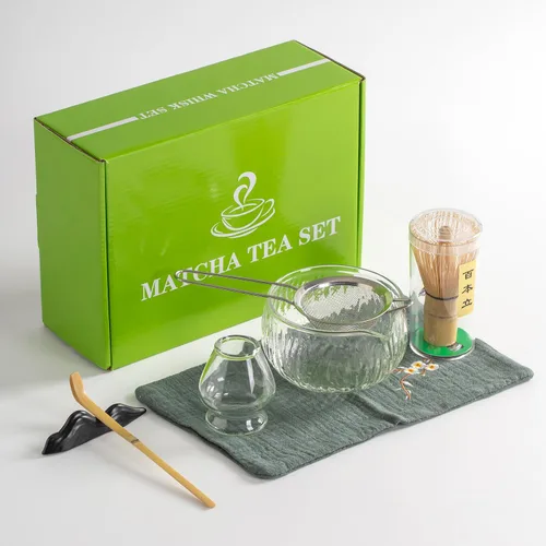 DWEHIXBUY Juego de té japonés (7 piezas) Juego de batidor Matcha Bowl Matcha con boquilla de vertido Batidor de Matcha de bambú (chasen) Cuchara