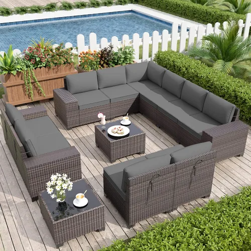 Miniatura 78 de Kurapika juego de muebles de patio 4 piezas de mimbre al aire libre, sillas de ratán, juego informal con mesa de café, juego de bistró con mecedora
