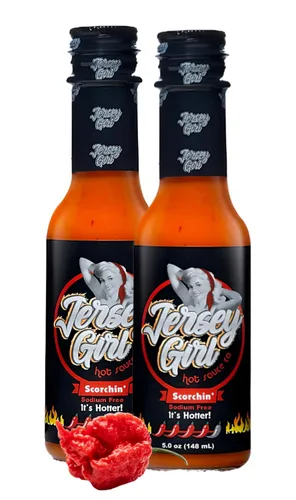 Jersey Girl Hot Sauce Co Scorchin' - Salsa picante sin sal ni sodio, 5 onzas, salsa de pimienta Carolina Reaper & Dragon's Breath (paquete de 2),