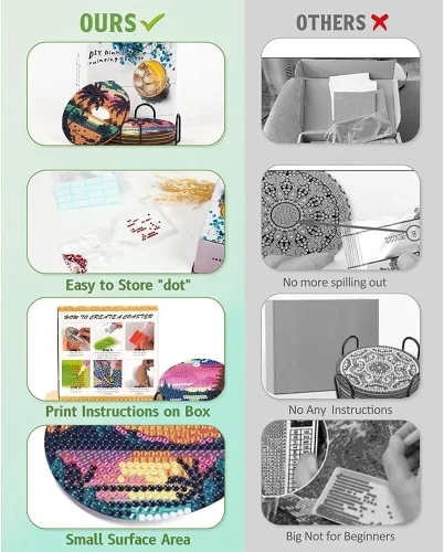 Miniatura 4 de Clendo 8 Piezas de Kits de Posavasos de Pintura de Diamante, Kits de Arte de Diamante de Paisaje DIY con Soporte, Pequeños Kits de Pintura