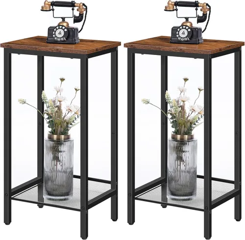 Miniatura 12 de HOOBRO Mesa auxiliar alta, mesa de teléfono industrial con estantes de malla ajustables, para sala de estar, dormitorio, entrada, oficina