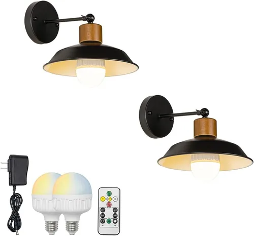 Miniatura 5 de 2 luces de pared con control remoto sin cable, retro, industrial, negro, lámpara de pared para decoración de pared para escaleras interiores, Negro A
