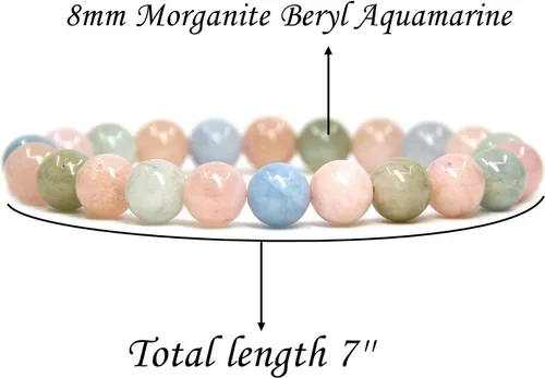 Miniatura 2 de Amandastone Pulsera elástica de cuentas redondas de 0.315 in con piedras preciosas naturales de 7 pulgadas