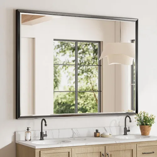 Miniatura 41 de Espejo de baño negro, espejo de baño biselado de 16 x 24 pulgadas para pared, espejo con marco negro antioxidante para decoración de baño, sala
