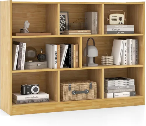 Miniatura 8 de GOFLAME Organizador de estantes de almacenamiento de 8 cubos, estantería abierta de madera de 3 niveles, mesa de gabinete, estantes