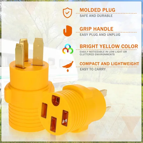 Miniatura 6 de Kanayu Adaptador de Estufa de 3 Clavijas Compatible con Adaptador NEMA 10-50p a 14-50r Enchufe Macho de 3 Clavijas a Receptáculo Hembra de 4 Amarillo