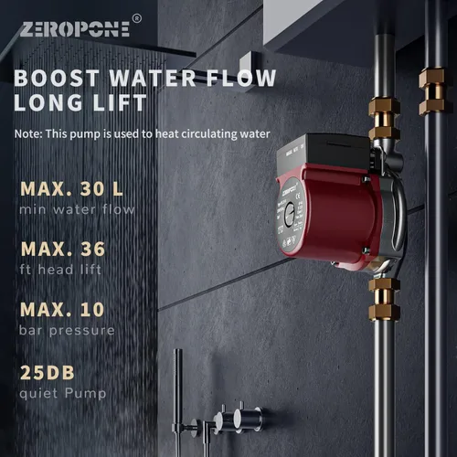 Miniatura 3 de ZeroPone Bomba de Recirculación de Agua Caliente, Bomba Circuladora de Agua, Bomba de Circulación Automática de 120W 110V, Cabezal de Acero