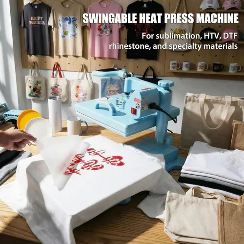 Miniatura 2 de Prensa de calor mejorada de 15 x 15 pulgadas, máquina de prensa de calor 5 en 1 con prensa para vasos, tazas y sombreros, prensa digital de camisas