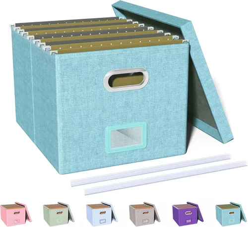Miniatura 44 de Organizador de archivos en paquete de 2, caja archivadora portátil con tapa, compatible con carpetas tamaño carta/legal, organizador de documentos