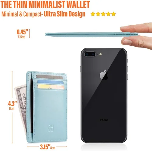 Miniatura 4 de Slim RFID - Soporte para tarjetas con sistema de bloqueo, billetera de cuero de bolsillo frontal minimalista para mujer