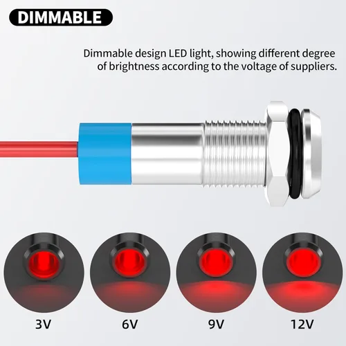 Miniatura 4 de DaierTek Luz Indicadora LED 12V LED Roja 6MM Metálica Impermeable Luz Indicadora de 12 Voltios Luz Piloto de Cabeza Plana de 1/4" Montaje en Panel