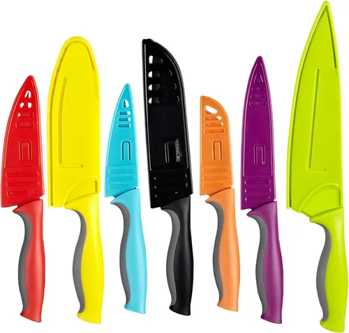 Miniatura 7 de Cook N Home Basics - Juego de cuchillos de cocina de acero inoxidable al carbono recubierto con fundas, cuchillas afiladas antiadherentes