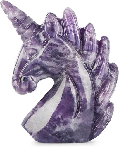 Miniatura 12 de Artistone Estatua de unicornio de cristal de amatista de 3 pulgadas, piedra preciosa tallada a mano, piedra de caballo de unicornio morado, figuras