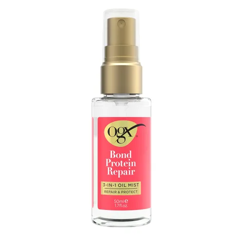 OGX Repair & Protect Bond Protein Repair 3 en 1, aceite para el cabello protege el cabello seco y dañado contra el encrespamiento, fortalece y