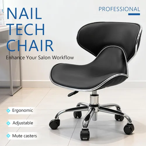Miniatura 3 de Lessmore Silla de pedicura negra para pedicura con tecnología de uñas, silla giratoria y ajustable con tecnología de uñas para profesionales
