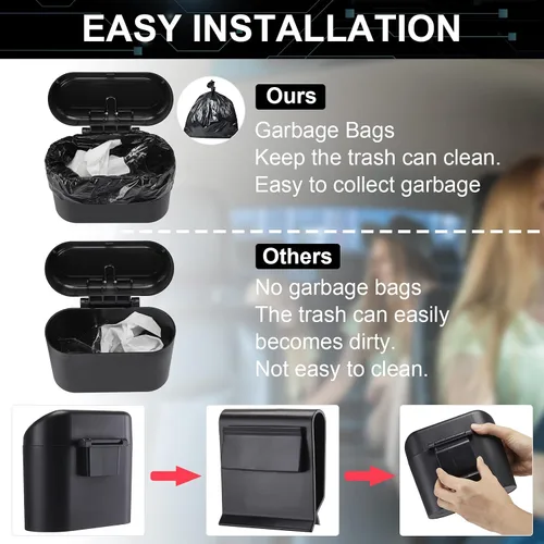 Miniatura 4 de 2 botes de basura para automóvil, cubo de basura con tapa y 60 bolsas de basura, a prueba de fugas, pequeño cubo de basura a prueba de fugas