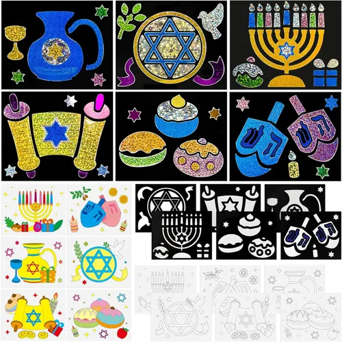 Cinrobiye Juego de 24 piezas de papel de aluminio de Hanukkah para manualidades, kit de pintura de Janucá, papel de arte, actividades para colorear