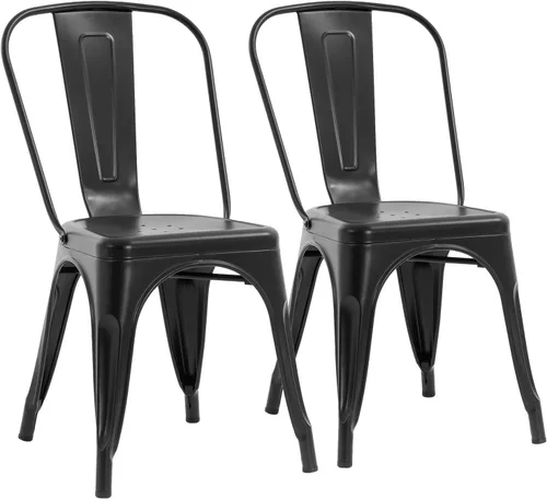 PayLessHere Juego de 2 sillas de comedor modernas de metal industrial, 18 pulgadas, color negro, apilables, capacidad de peso de 330 libras
