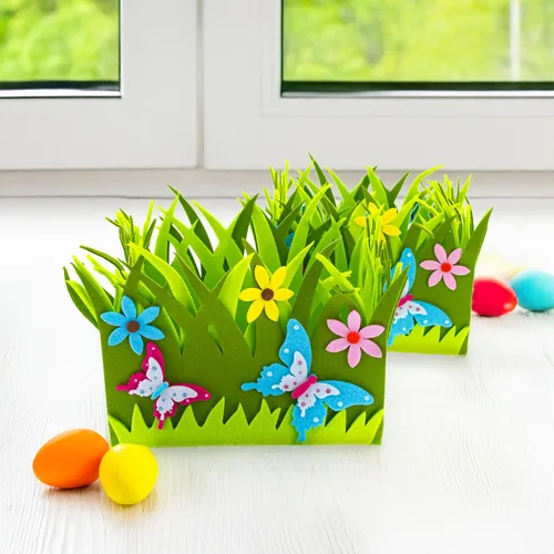 Miniatura 2 de Juego de 2 centros de mesa decorativos de fieltro de Pascua con flores de primavera y mariposas