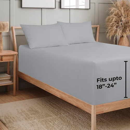 Miniatura 2 de Royale Linens Sábana bajera de bolsillo extra profundo tamaño individual – Sábana bajera plateada de bolsillo profundo – Se adapta a colchones de 18