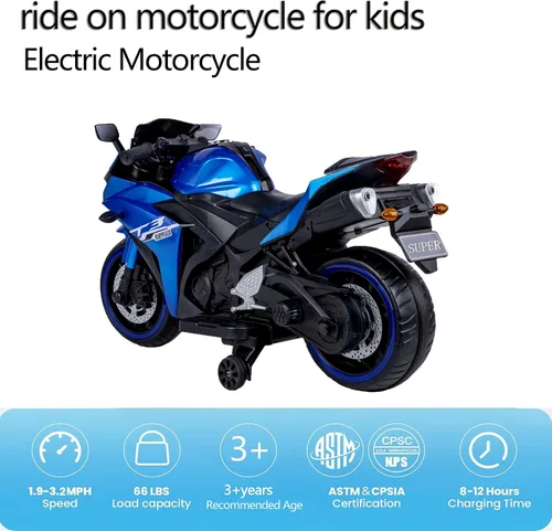 Miniatura 8 de TAMCO - Motocicleta para niños, motocicleta de 12 V con carreras de mano, freno de pie, rueda ligera, juguetes para niños, bicicleta eléctrica