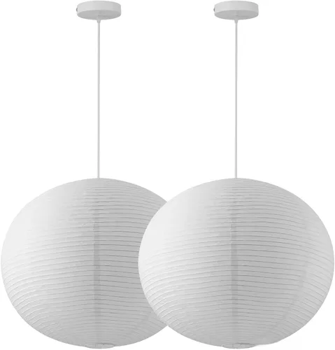 Miniatura 10 de Kit de luz colgante de papel de arroz grande, luces de linterna de papel de globo blanco de 20 pulgadas, base E26, lámpara de linterna colgante