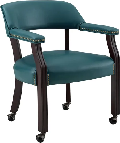 Miniatura 12 de Steve Silver Furniture - Silla de comedor con brazo de torneo con ruedas, tapizada con ribete de clavos, para sala de estar, comedor, cuero vegano
