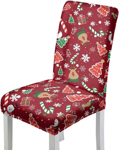 Miniatura 8 de HUGS IDEA Merry Christmas Dining Room Chair Covers Cute Sheep Kitchen Chair Covers Stretch Dining Chairs Cover Set of 6 Parsons Chairs Slipcovers