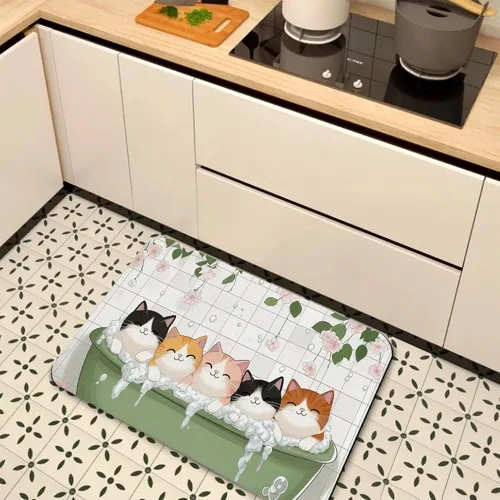 Miniatura 7 de Alfombras de baño de diatomáceas, bonita decoración de baño de gatos, alfombra de baño antideslizante con flores rosadas, de secado rápido, fácil