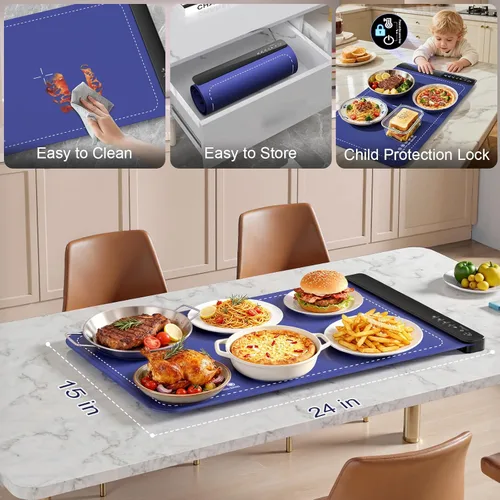 Miniatura 6 de Tapete de calentamiento para alimentos, bandejas de calentamiento de alimentos con 4 niveles de temperatura, tecnología de calefacción de 8