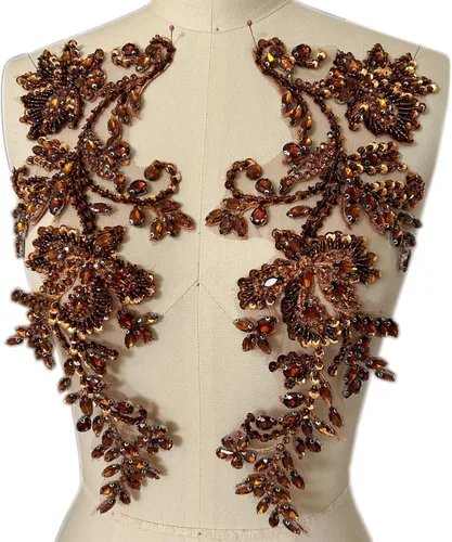Miniatura 16 de Apliques de cuentas y diamantes de imitación hechos a mano para coser en parche de encaje de cristal, 1 par para ropa de bricolaje, vestido de Plata