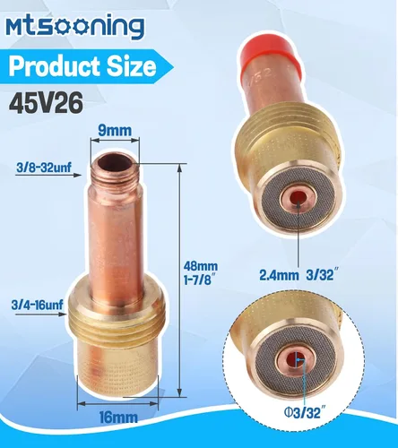 Miniatura 5 de Kit de consumibles de cobre con cuerpo de pinza de lente de gas de 0.094 in (3/32 pulgadas), 5 uds. 45V26 para soplete de soldadura TIG serie 17, 18