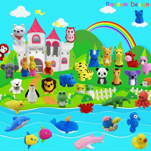 Miniatura 6 de Kaemi 46 piezas de borradores de animales – Juguetes de borrar rompecabezas 4D a granel para niños, juguetes desmontables para recuerdos de fiesta