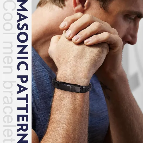 Miniatura 4 de Bandmax Pulsera trenzada de cuero negro con colgante de martillo de Thor, calavera, dije masónico, pulsera de cuerda de cera con hebilla ajustable