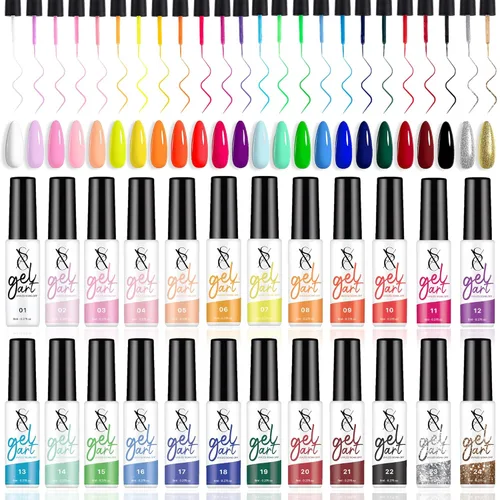 SXC Cosmetics - Juego de delineador de gel de 24 colores para arte de uñas, con cepillo fino integrado para diseños de uñas en espiral y esmalte de