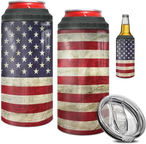 Miniatura 10 de winorax Regalos Policiales Respalda el Azul Bandera Americana Vaso Térmico 4-en-1 Enfriador de Latas Acero Inoxidable 12oz Taza de Viaje Tazas