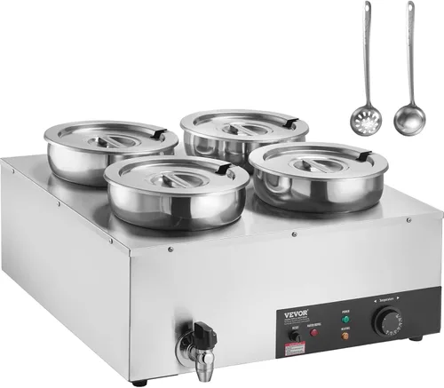 Miniatura 13 de VEVOR Calentador de Sopa Eléctrico, Olla Redonda Doble de Acero Inoxidable de 7.4QT Temperatura Ajustable 86~185°F, Bain Marie Comercial de 1200W