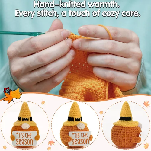 Miniatura 3 de Tis The Season - Muñeca de ganchillo hecha a mano con diseño de sombrero de bruja de Halloween, acogedora vibraciones de otoño, cosecha de Acción
