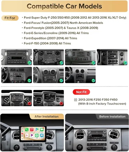 Miniatura 2 de 10 Pulgadas para Ford F150 Radio 2004~2008 F250/F350/450/550 2008~2016 CarPlay Inalámbrico Android Auto Enchufe y Reproduce 5G Wi-Fi/Bluetooth