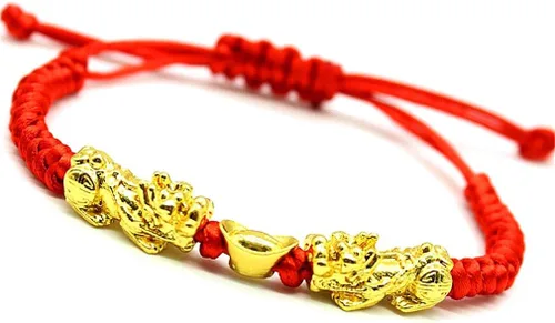 MANRUO Feng Shui, la mejor pulsera de cuerda roja con doble Pi XiuPi Yao y lingotes de riqueza dorada, joyería atrae riqueza y buena suerte