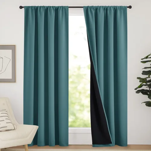 Miniatura 33 de NICETOWN Cortinas blancas 100% opacas, 2 capas gruesas completamente opacas con bolsillo para barra, cortinas aislantes térmicas para Blanco puro