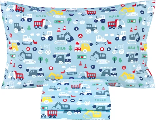 Miniatura 10 de Scientific Sleep Dinosaur Building Construction Truck Vehicle 100% algodón Cozy Fun - Juego de sábanas, sábana encimera, sábana bajera y funda