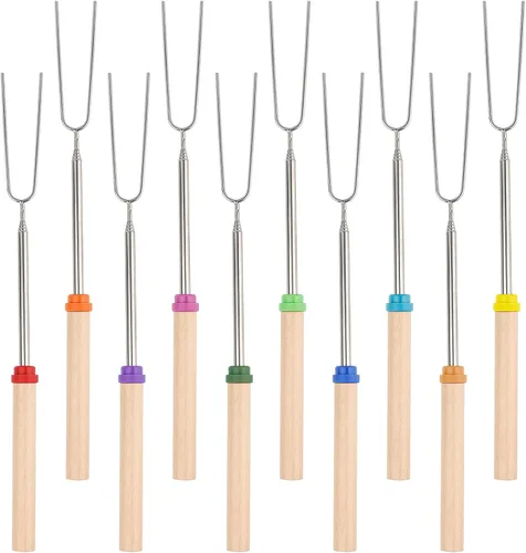 Miniatura 9 de 5 palitos de acero inoxidable para asar malvaviscos, 32 pulgadas de largo para hoguera, pinzas para asar marshmellow, herramientas para barbacoa