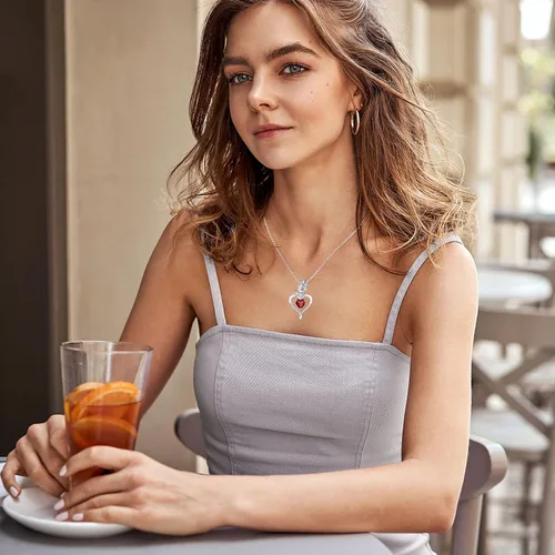 Miniatura 2 de Collares de piedra natal para mujer, a la moda, collar con colgante de corazón de flor de rosa de plata de ley 925, chapado en oro blanco de 14