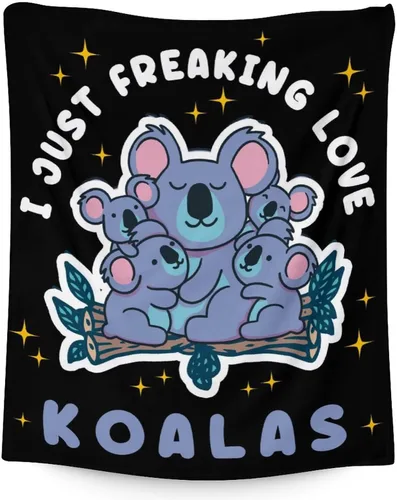 Miniatura 9 de Manta Koala para los amantes del koala, tamaño de cuna de 40 x 50 pulgadas, manta suave y acogedora para regalo, manta negra de dibujos animados