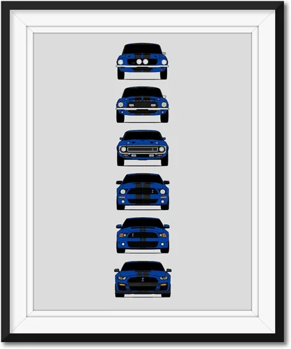 Miniatura 7 de Custom Car Posters Póster hecho a mano compatible con Shelby Mustang GT500 Generations e impresión de Ford Shelby GT500, color gris Eleanor con 8.
